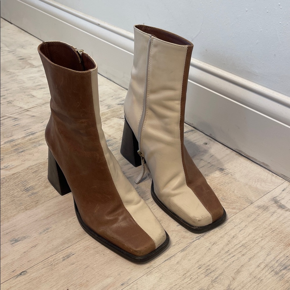 ALOHAS Cream and Brown Heeled Boots - Picture 9 of 10